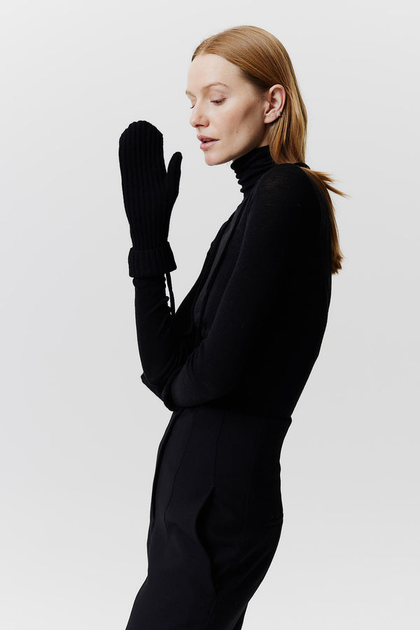 Prinz Berlin Kaschmir Mittens Rib Knit Schwarz Nur noch ein Tag übrig