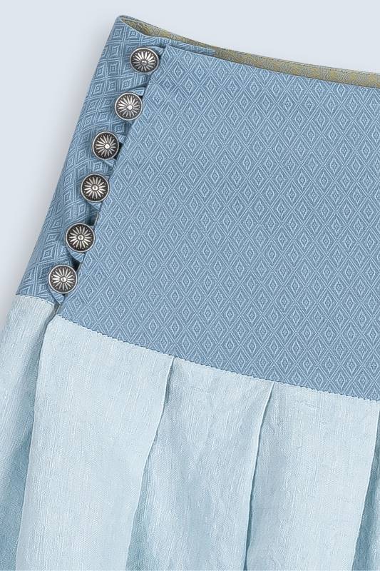 Rockmacherin Bodweda Damen-Trachtenrock mit Passe mit hellblauem irischen Leinen Fabrikpreis