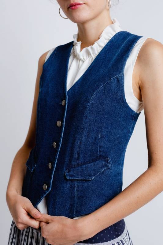 Rockmacherin Resal Damenweste aus Denim im klassischen Stil Günstig kaufen