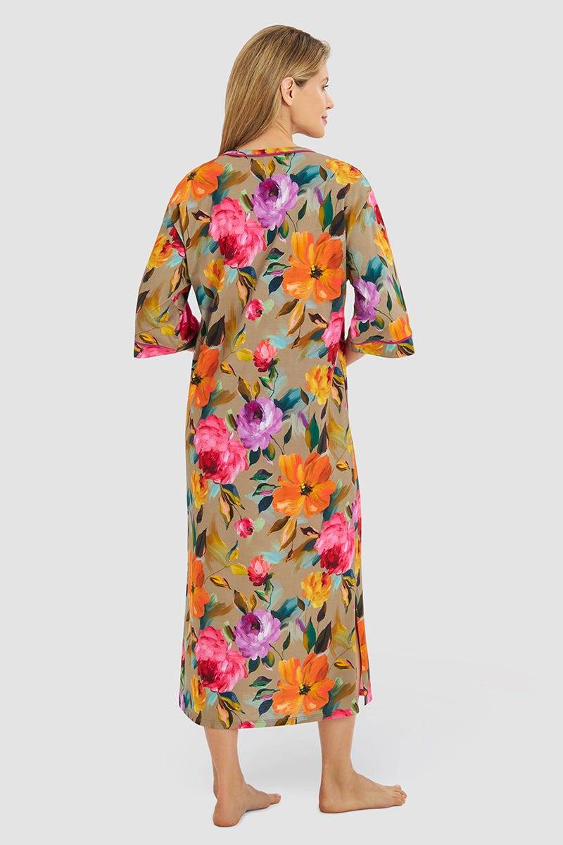 ﻿Rösch Nachthemd im Aquarell-Blüten-Druck Maxi-Länge Baumwolle/Modal Heißer Verkauf