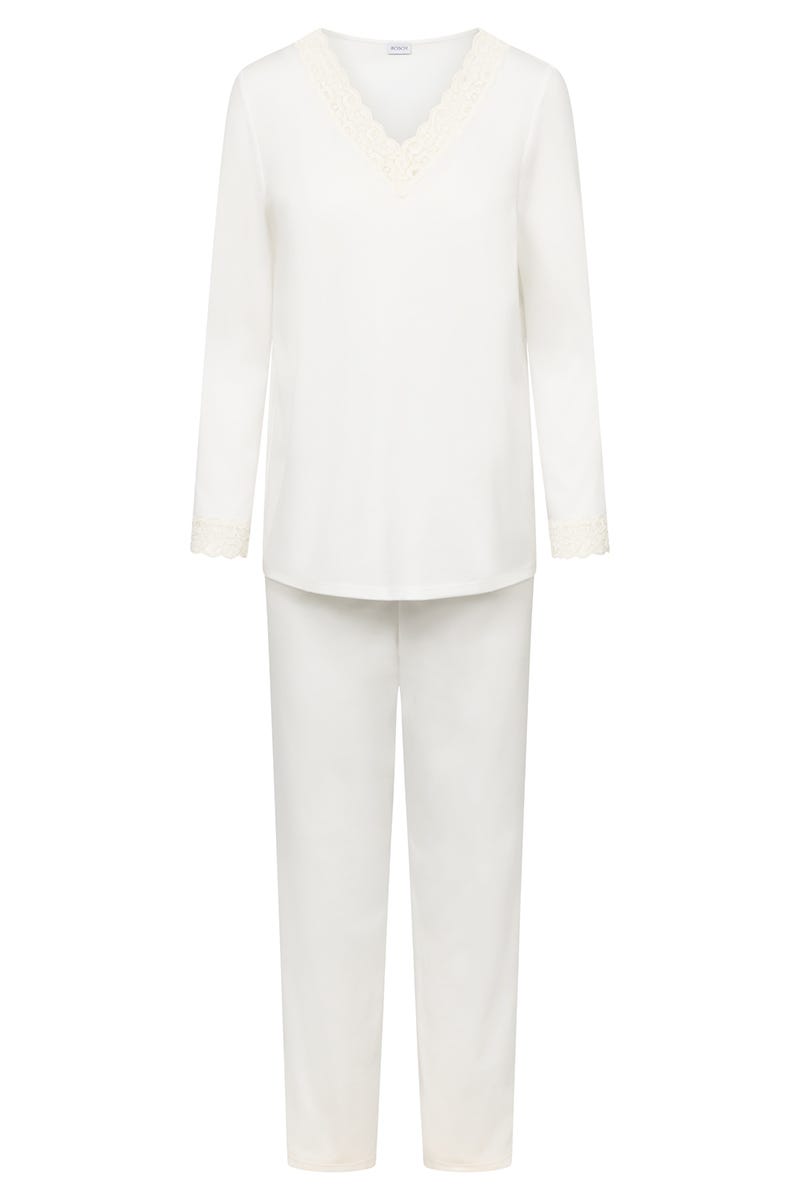 Rösch Pyjama mit Spitzendetails Cremefarben 100% Baumwolle Top Angebot