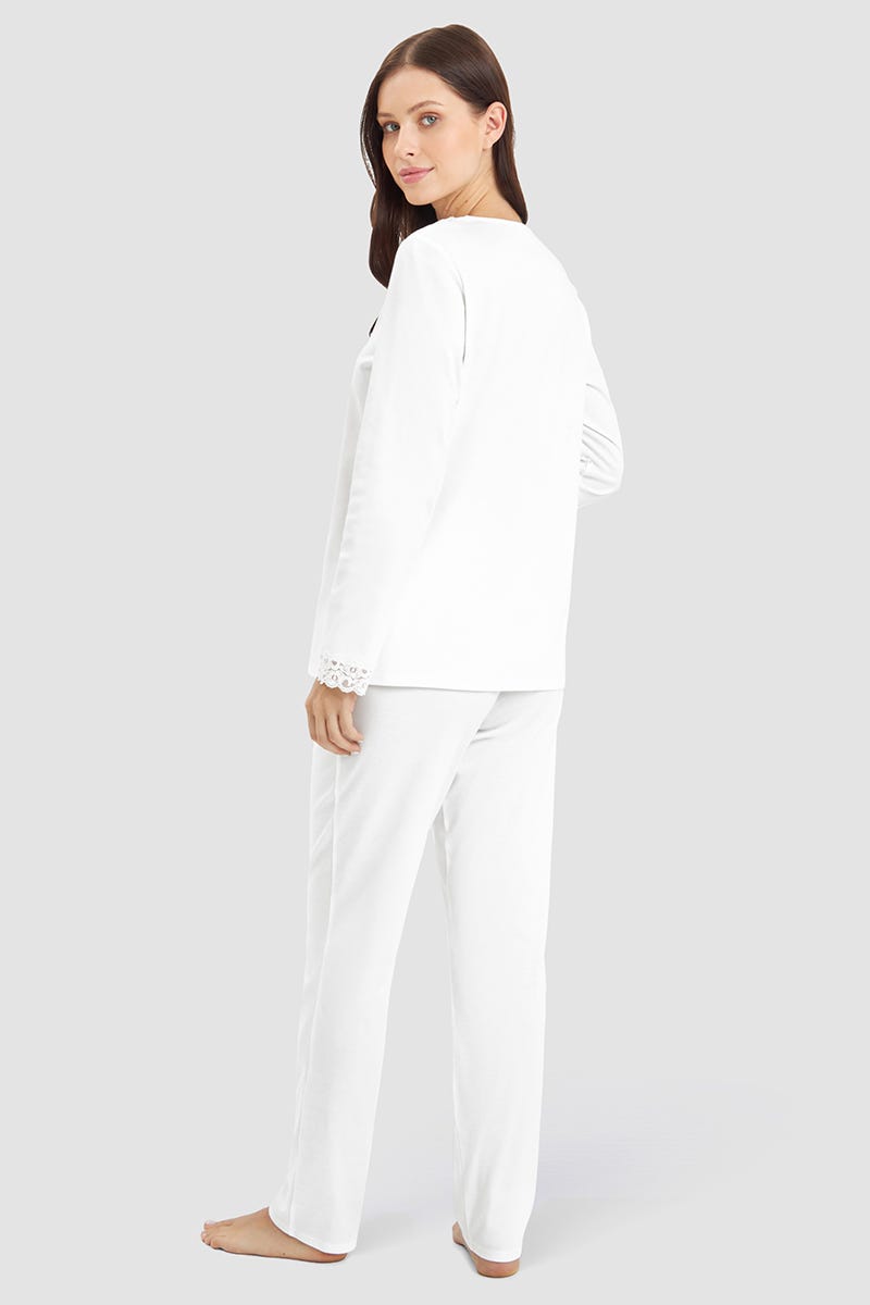 Rösch Pyjama mit Spitzendetails Cremefarben 100% Baumwolle Top Angebot