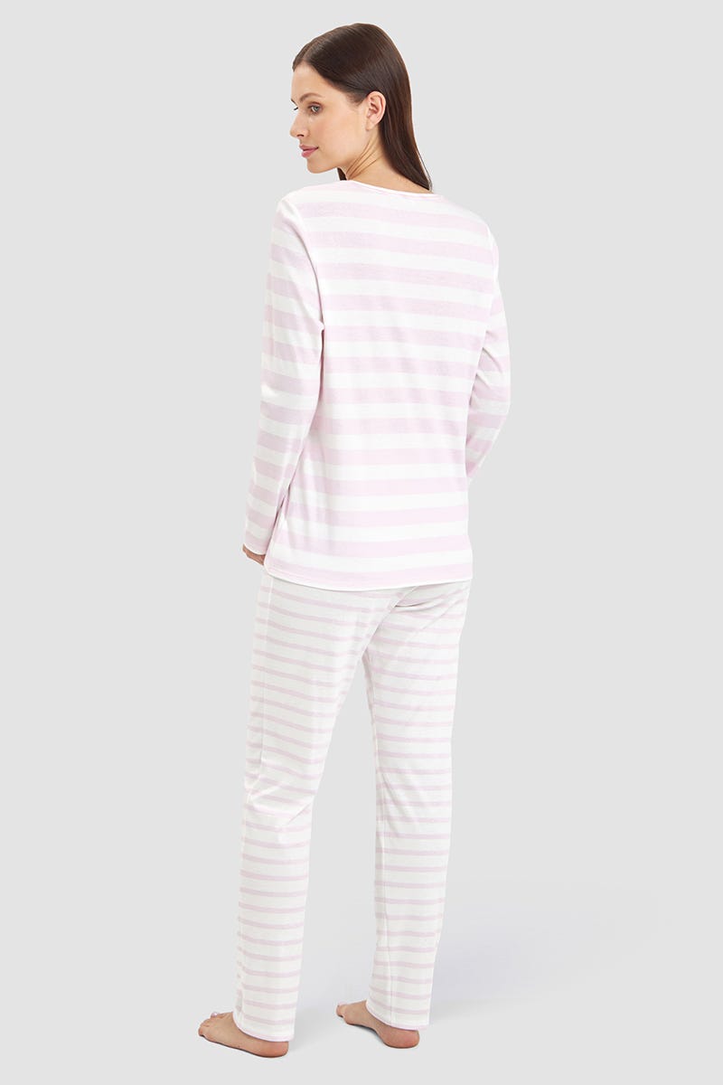 Rösch Pyjama im Ringeldruck Rosa 100% Baumwolle Sonderangebote