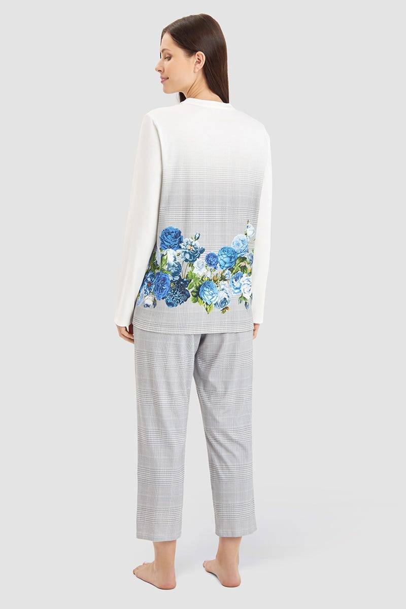 Rösch Pyjama im Karo-Druck mit Blumen 100% Baumwolle Kostenloser Versand international