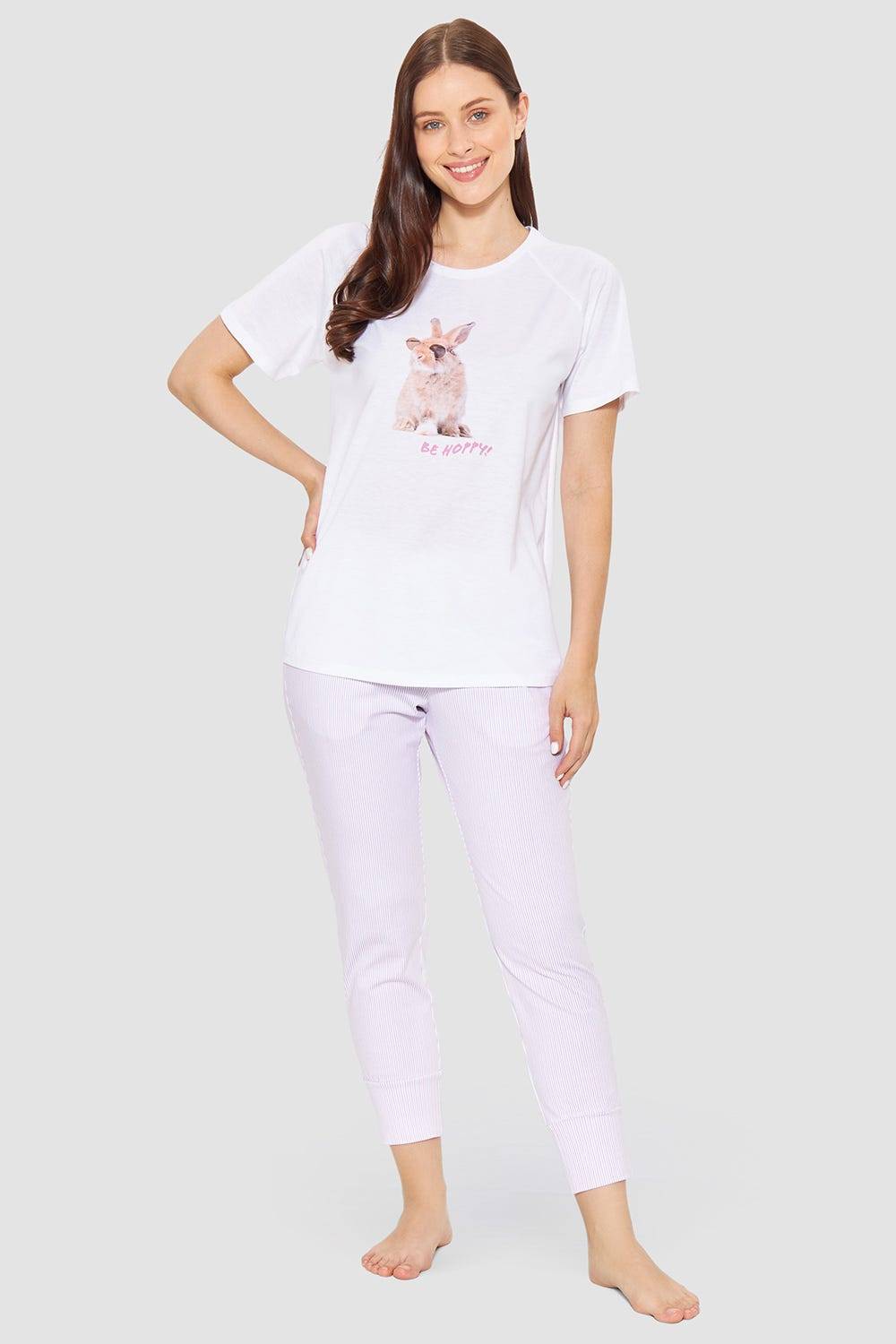Rösch Pyjamashirt mit Motivdruck Hase 100% Baumwolle Speichern exportieren