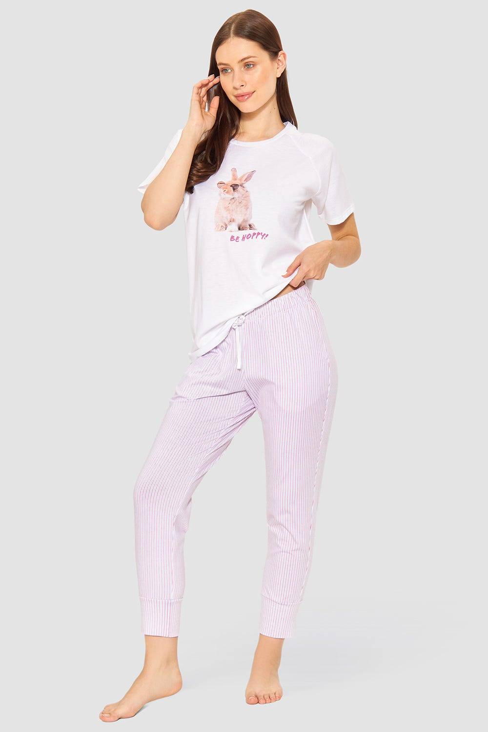 Rösch 7/8-Hose im Streifendruck Rosa-Blau Baumwolle/Elasthan Im Verkauf