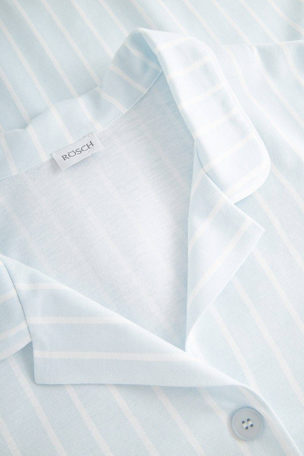 Rösch Pyjama kurz im Streifenprint Hellblau Herrenhemdstil 100% Baumwolle 50% Rabatt für begrenzte Zeit