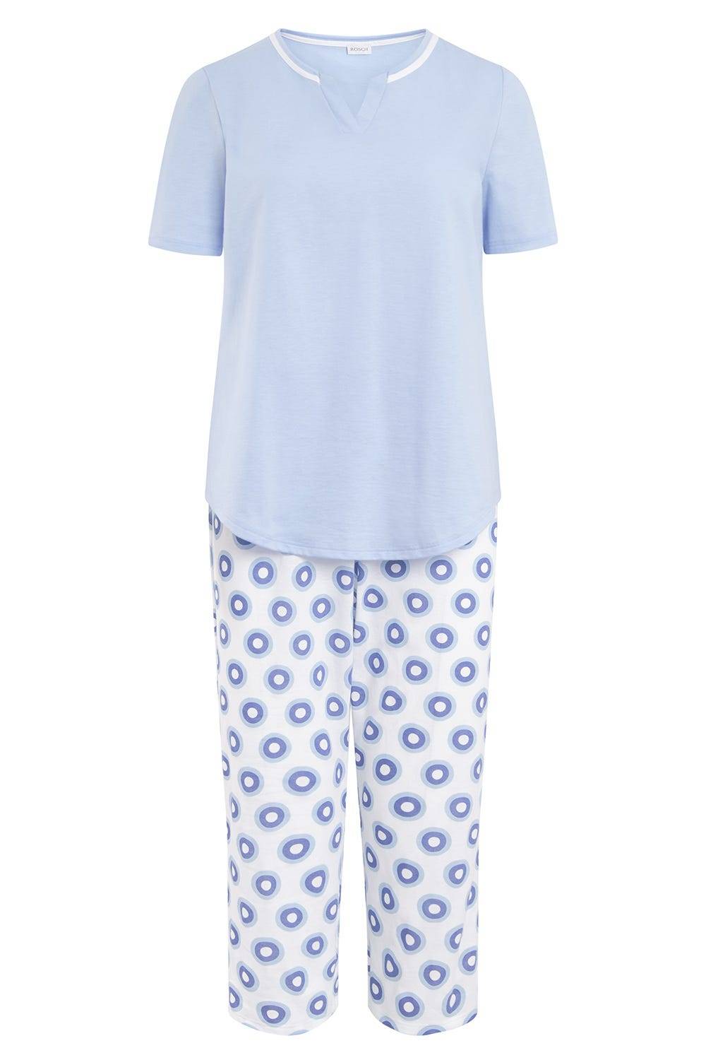 Rösch Pyjama mit Punktedruck Blau-Weiß 100% Baumwolle Auslauf