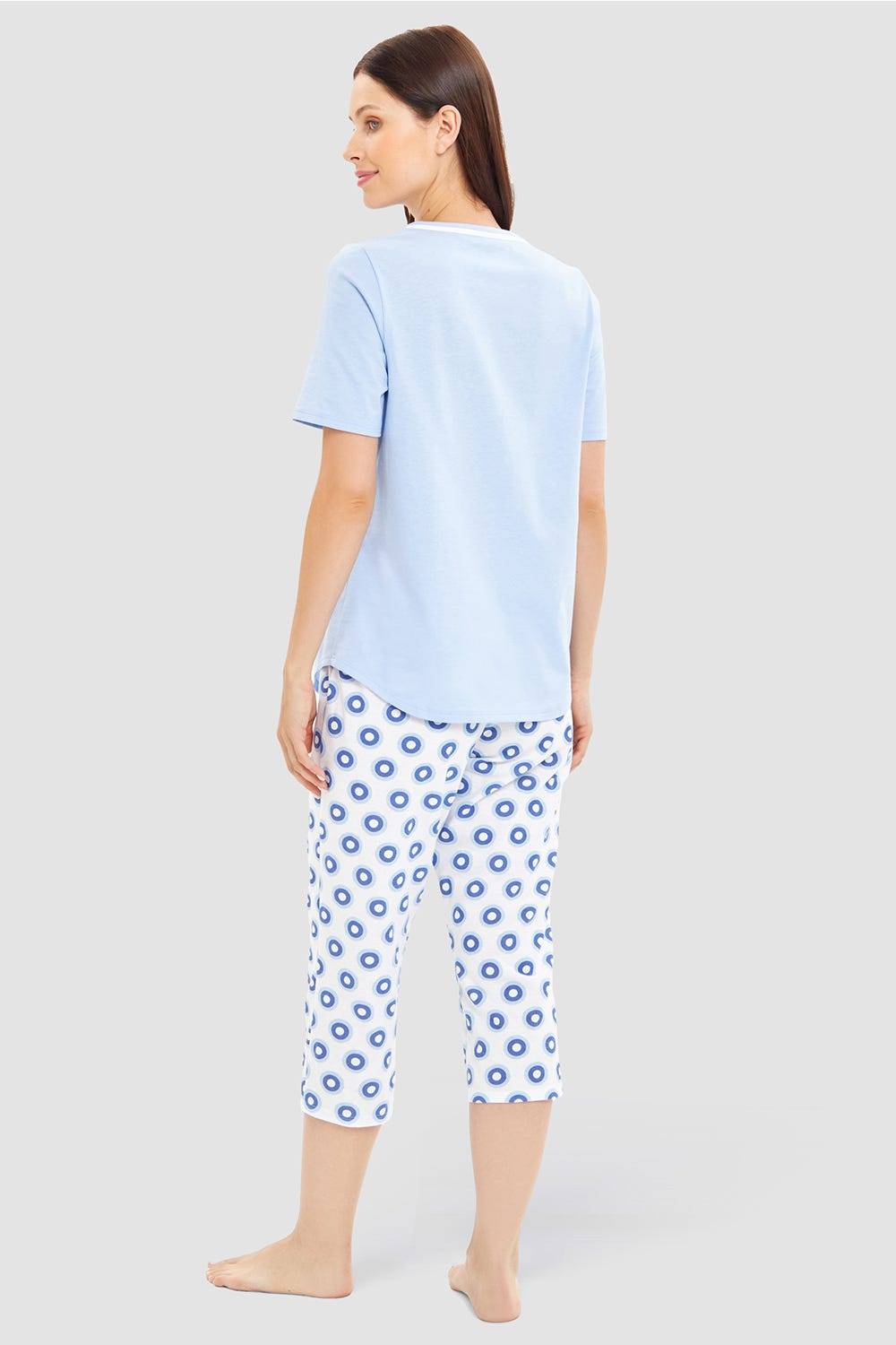 Rösch Pyjama mit Punktedruck Blau-Weiß 100% Baumwolle Auslauf