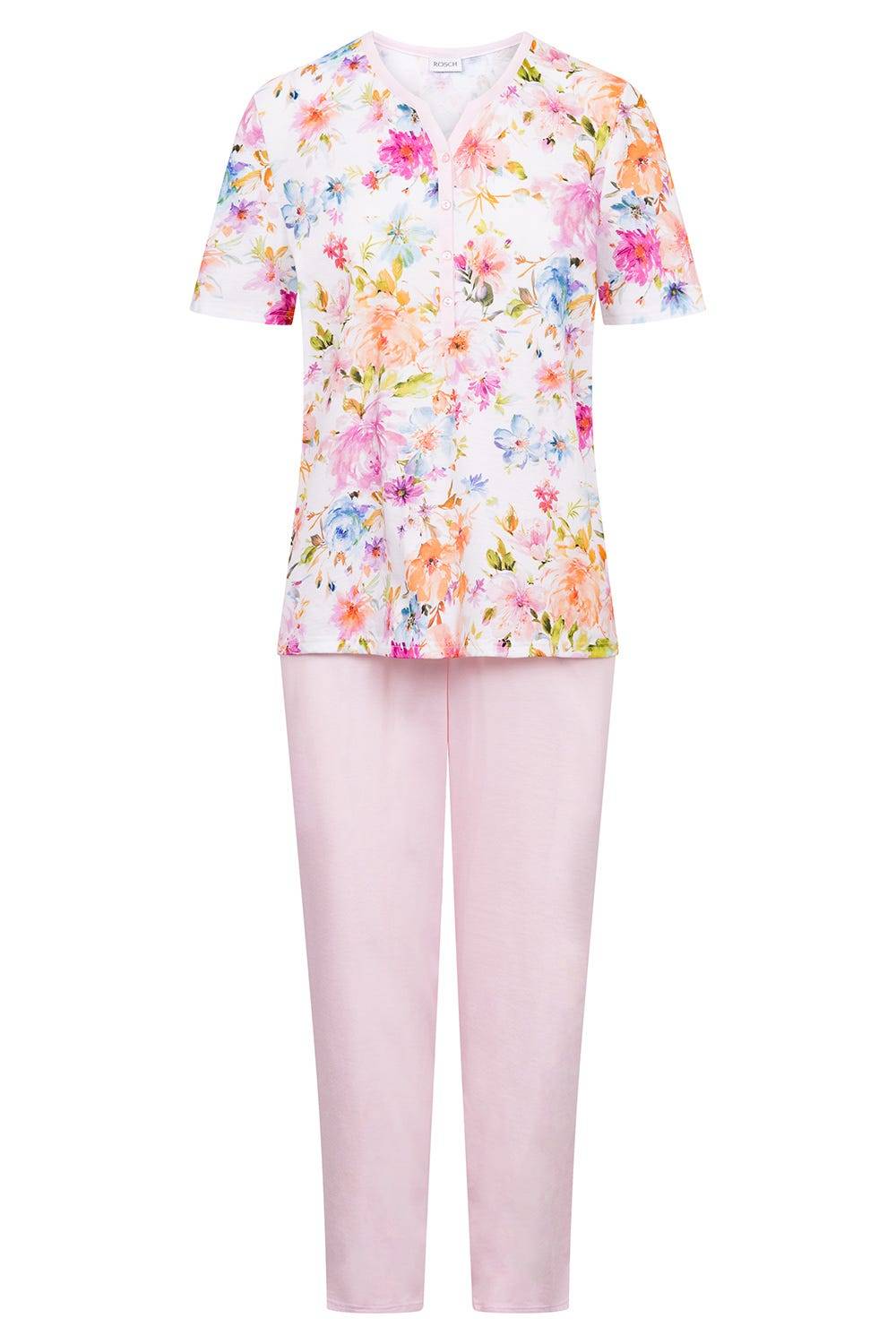 Rösch Pyjama im Blütendruck rosa romantisch 100% Baumwolle Rabatt
