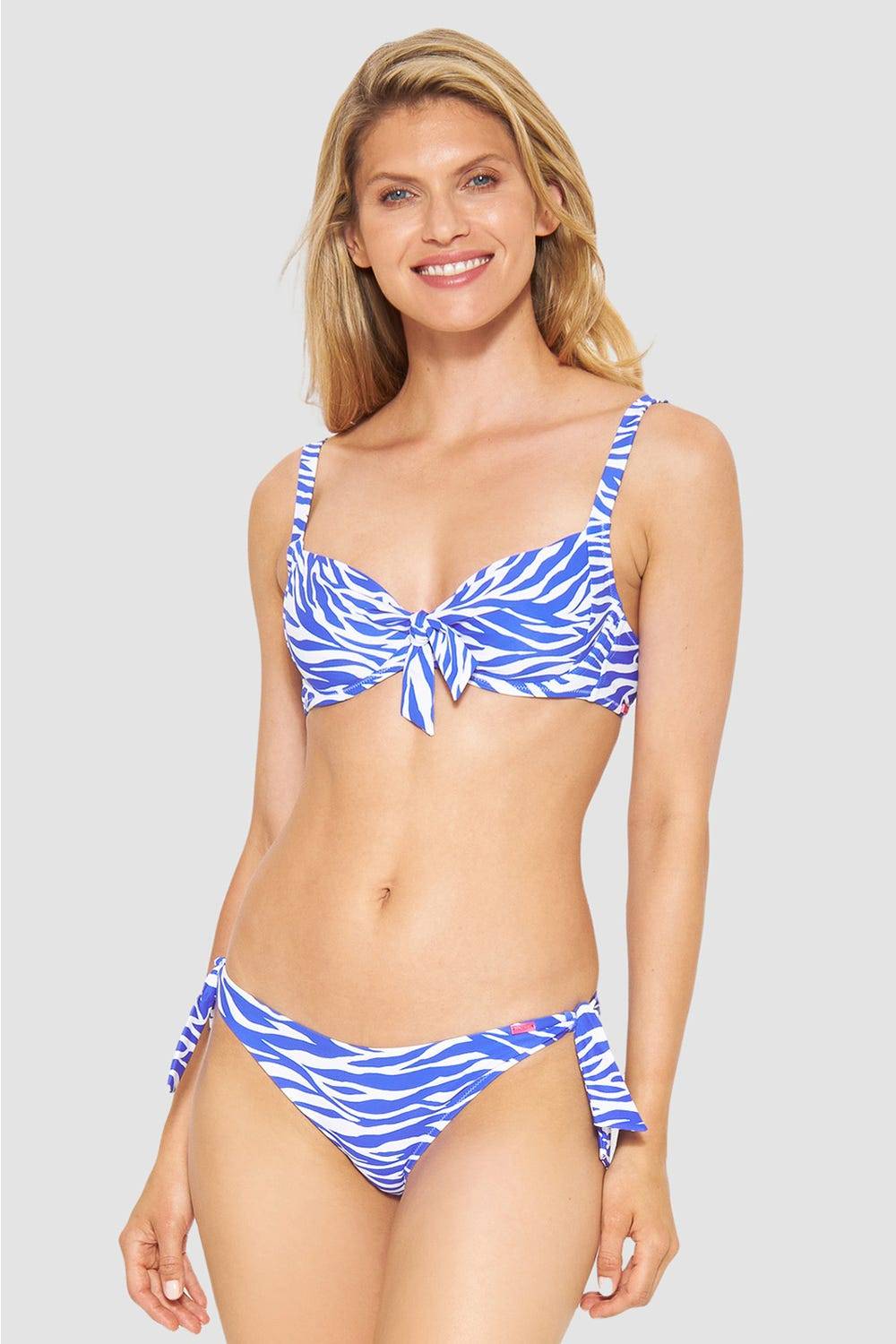 Rösch Bikini-Hose im modernen Zebradruck Blau-Weiß zum Binden Preisnachlass