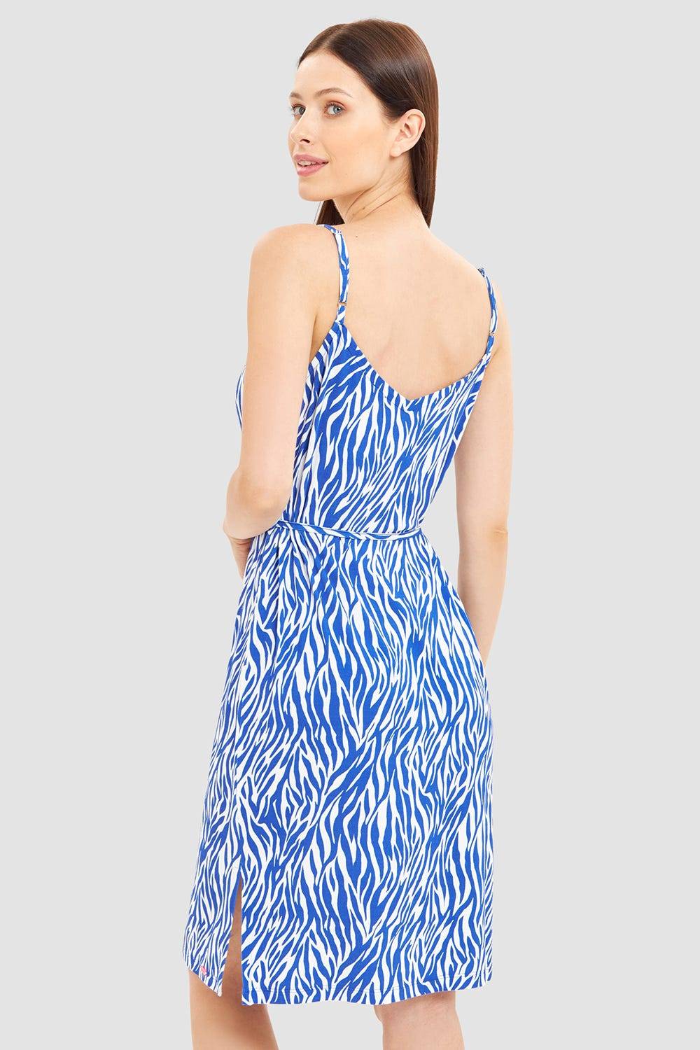 Rösch Strandkleid im modernen Zebradruck Blau-Weiß Spaghetti-Träger Viskose/Elasthan Black Friday