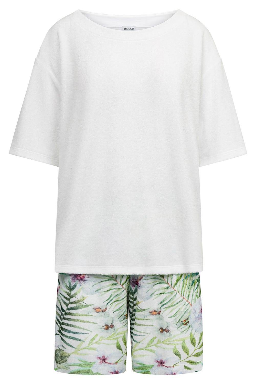 Rösch Pyjama mit exotischem Blumendruck Frottee Baumwolle/Polyester Super Sparpreis