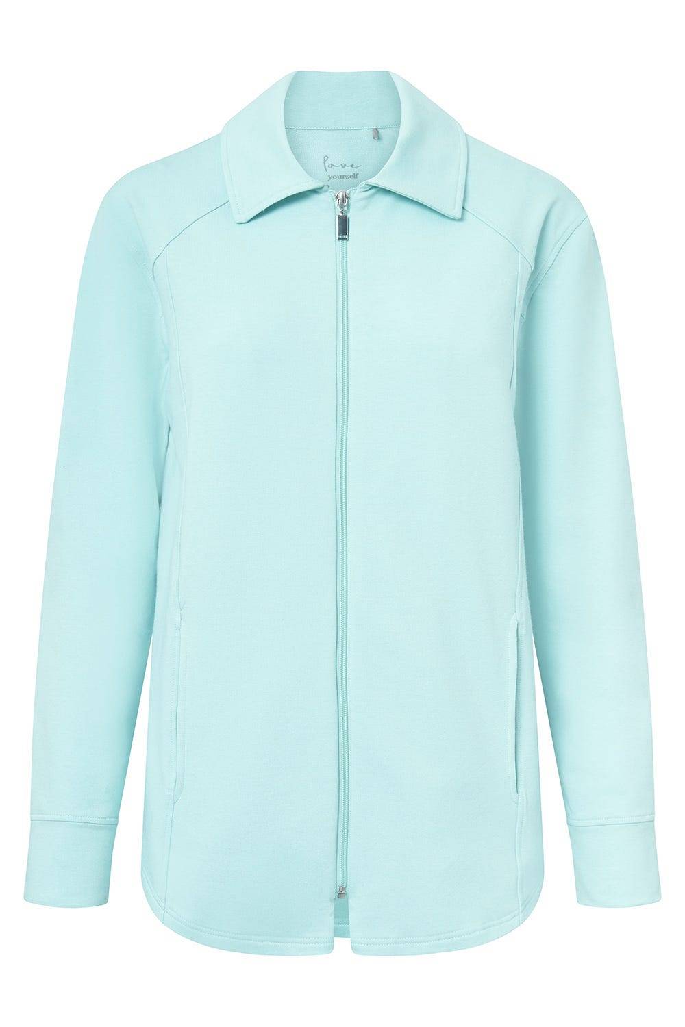 Rösch Sweatjacke mit Ziernähten Türkisblau Baumwolle/Elasthan Black Friday Preise