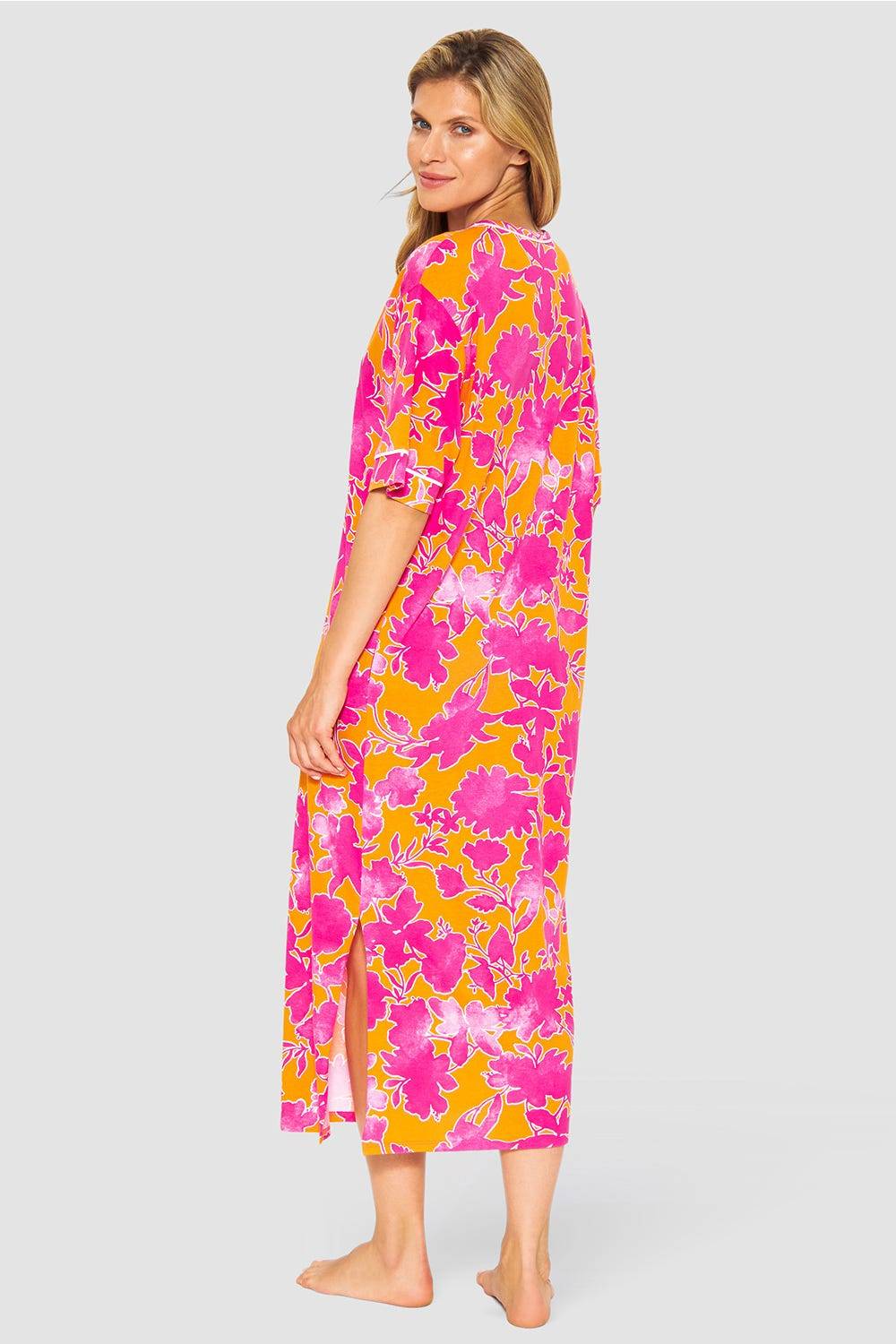 Rösch Nachtkleid im floralen Druck Orange-Pink Tunika-Style Maxi-Länge Baumwolle/Modal Verkauf