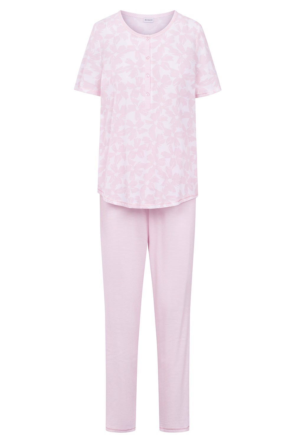 Rösch Pyjama im Muster-Mix Blumen Streifen Rosa 100% Baumwolle Schlussverkauf