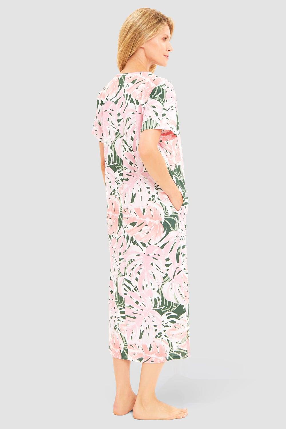 Rösch Nachtkleid im Blätterdruck exotisch Maxi-Länge 100% Baumwolle Fabrikverkauf