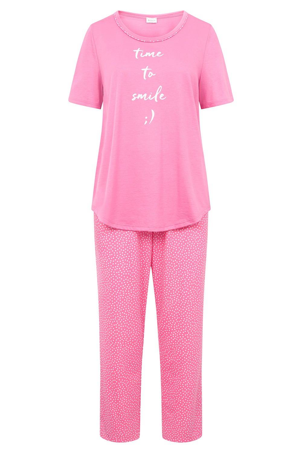 Rösch Pyjama mit Statement-Print Tupfendruck Pink Baumwolle/Modal Limitierter Zeitrabatt