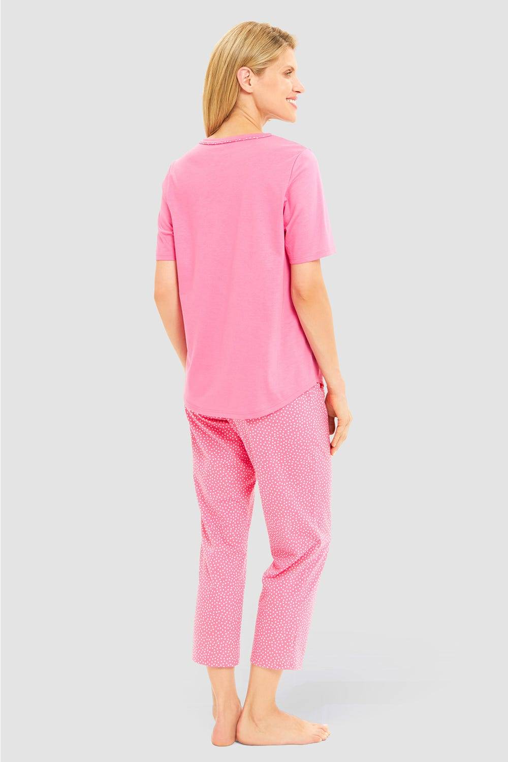 Rösch Pyjama mit Statement-Print Tupfendruck Pink Baumwolle/Modal Limitierter Zeitrabatt