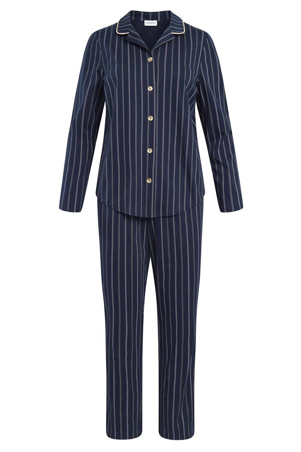 Rösch Pyjama im Nadelzug Dunkelblau Herrenhemdstil 100% Baumwolle Flash Sale
