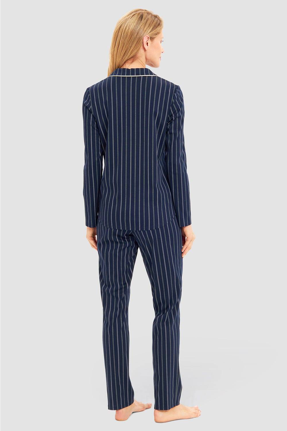 Rösch Pyjama im Nadelzug Dunkelblau Herrenhemdstil 100% Baumwolle Flash Sale