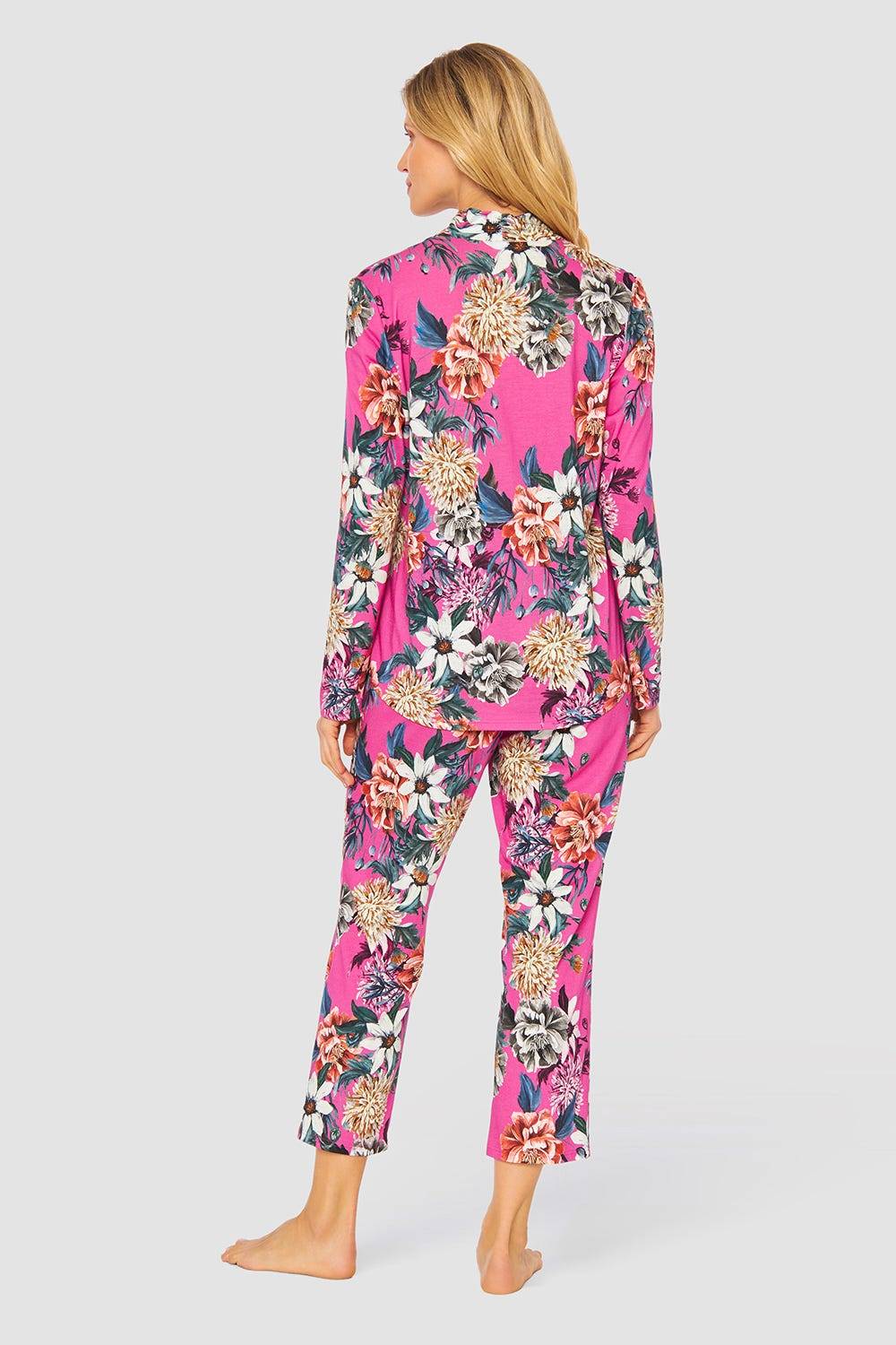 Rösch Pyjama im pinken Blumendruck Baumwolle/Modal Lagerräumung