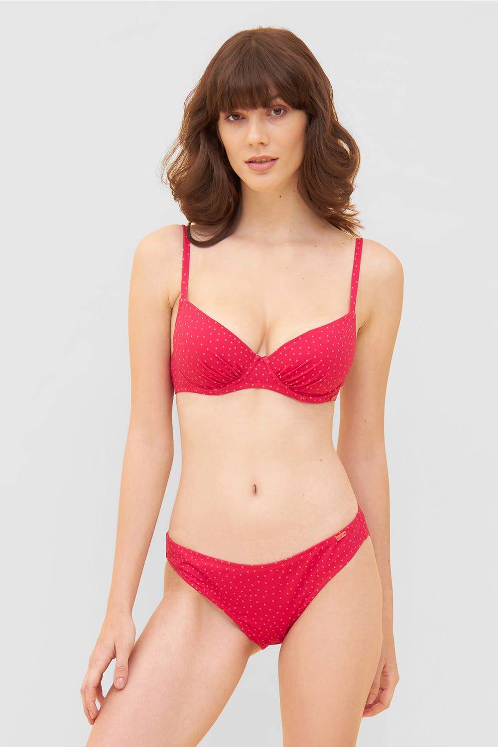 Rösch Bikini-Oberteil im pinken Mini-Tupfen-Druck recyceltes Polyamid/Elasthan Sonderangebot der Fabrik