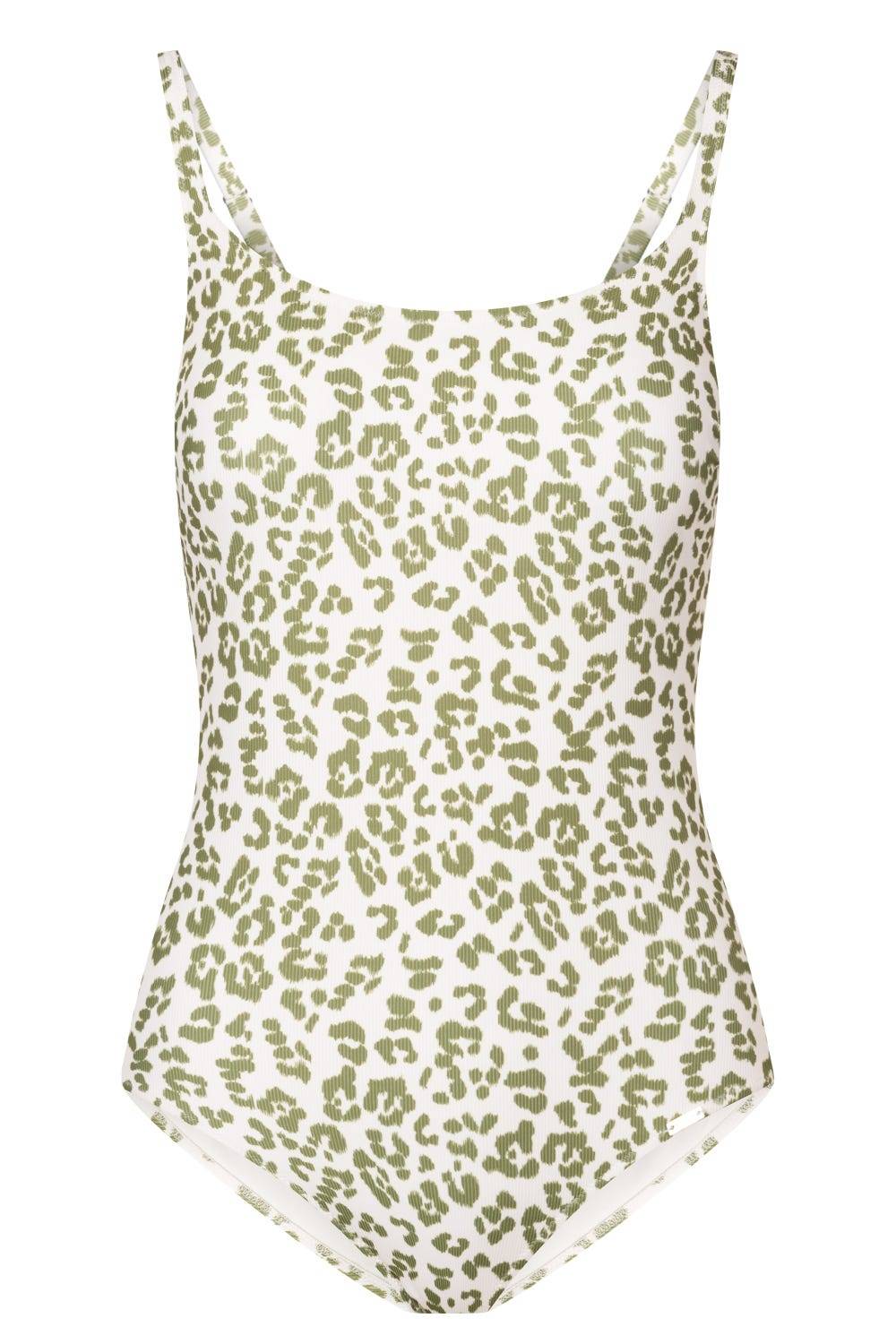 Rösch Badeanzug im Leo-Druck Grün-Weiß Rippstruktur Animalprint Lycra Black Friday Preise