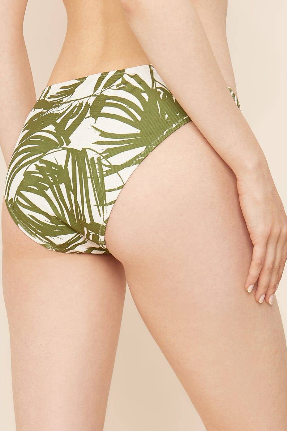 Rösch Bikini Hose im Palmendruck Rippstruktur Grün-Weiß Mix und Match Lycra Im Verkauf
