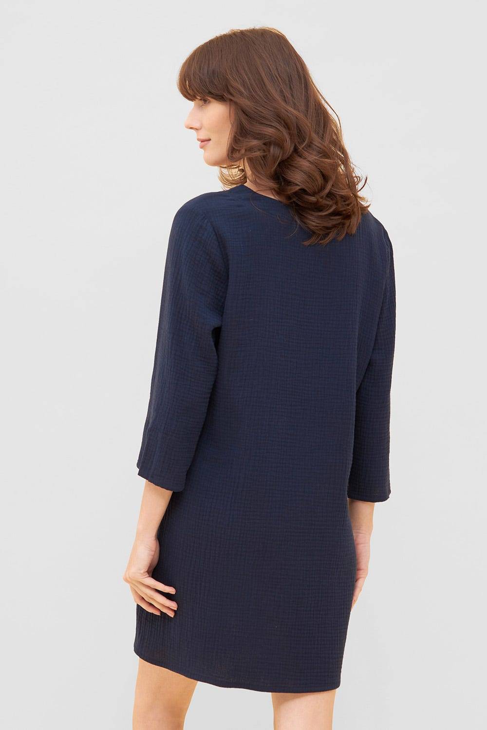 Rösch Strandkleid aus Musselin Dunkelblau Sommer 3/4-Arm 100% Baumwolle Fabrikpreis