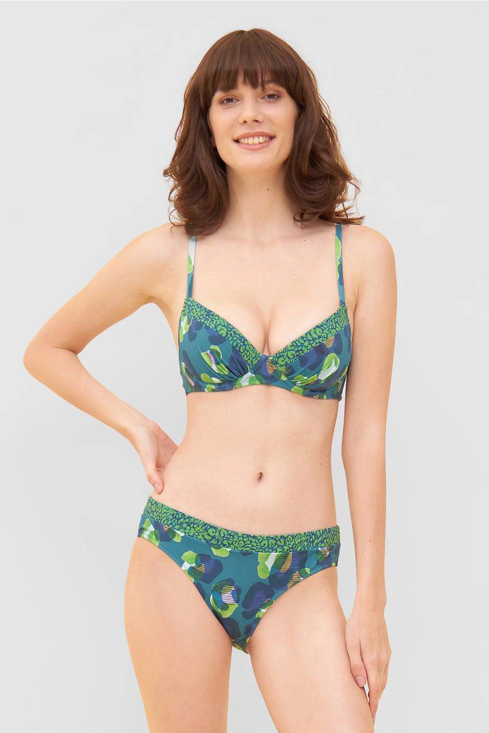 Rösch Bikini-Oberteil im Leo-Druck-Mix Petrol recyceltes Polyamid/Elasthan Flash Sale