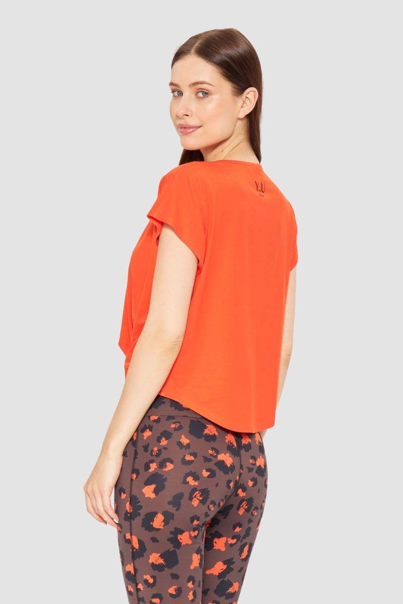 Rösch Y.U Yoga Shirt mit Knoten Orange Sport Mix &amp; Match Baumwolle/ Elasthan Heißer Verkauf