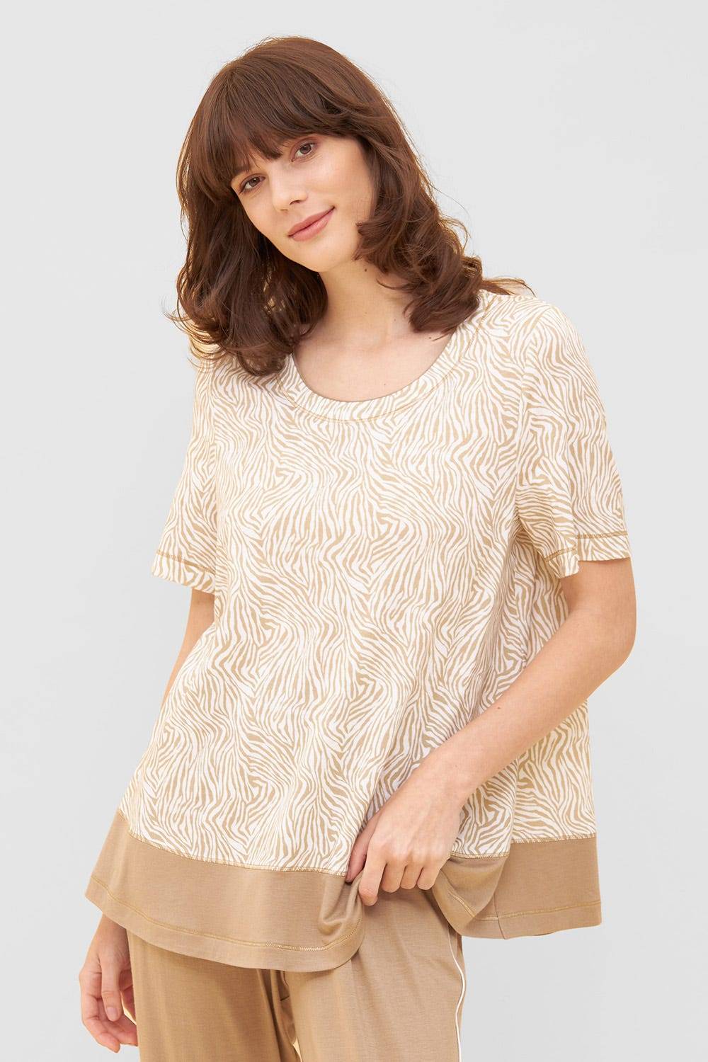 Rösch Shirt im Zebra-Druck Beige Ziernähte A-Linie Mix &amp; Match Baumwolle/Modal Bis zu 55% Rabatt