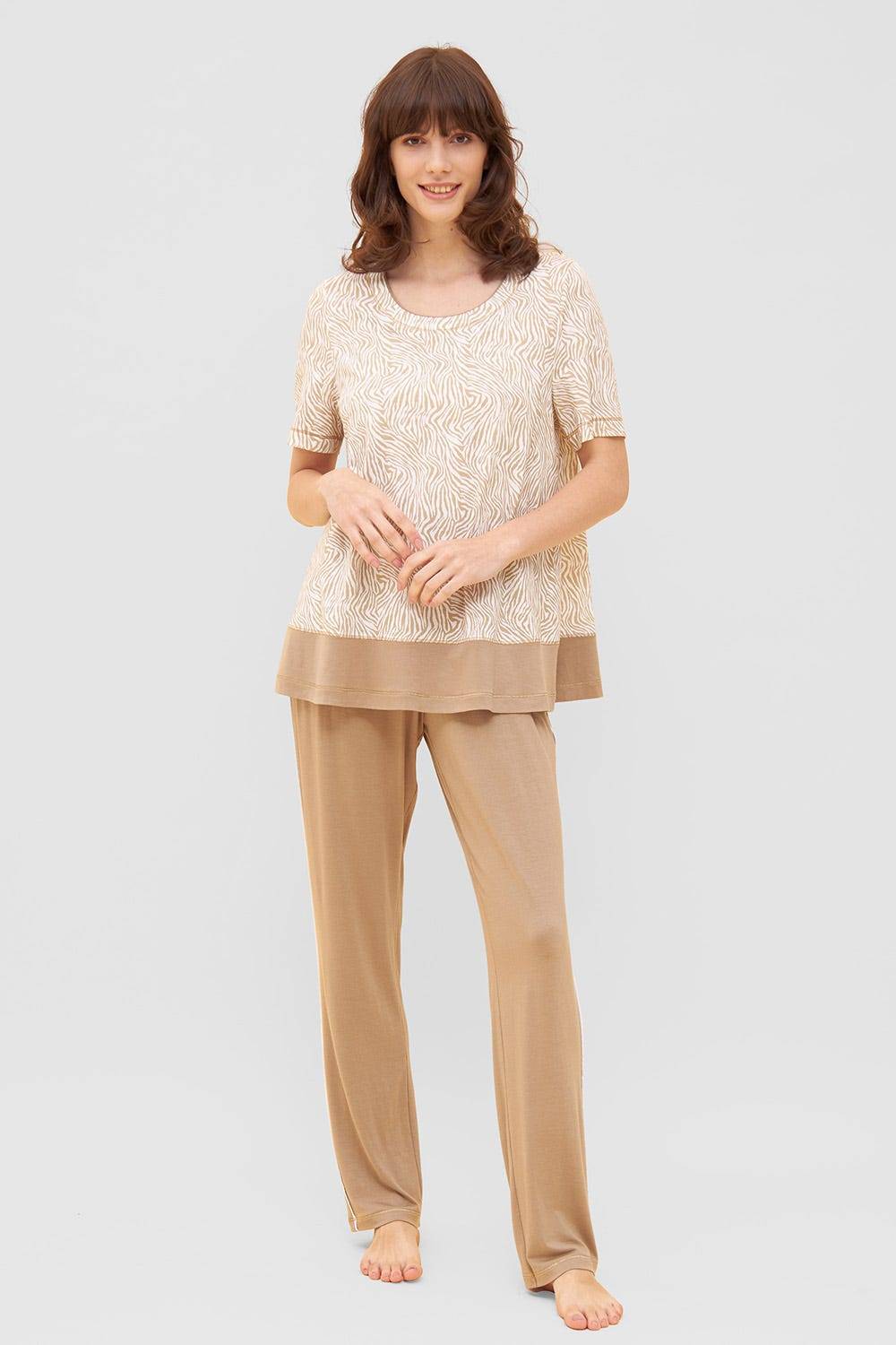 Rösch Shirt im Zebra-Druck Beige Ziernähte A-Linie Mix &amp; Match Baumwolle/Modal Bis zu 55% Rabatt