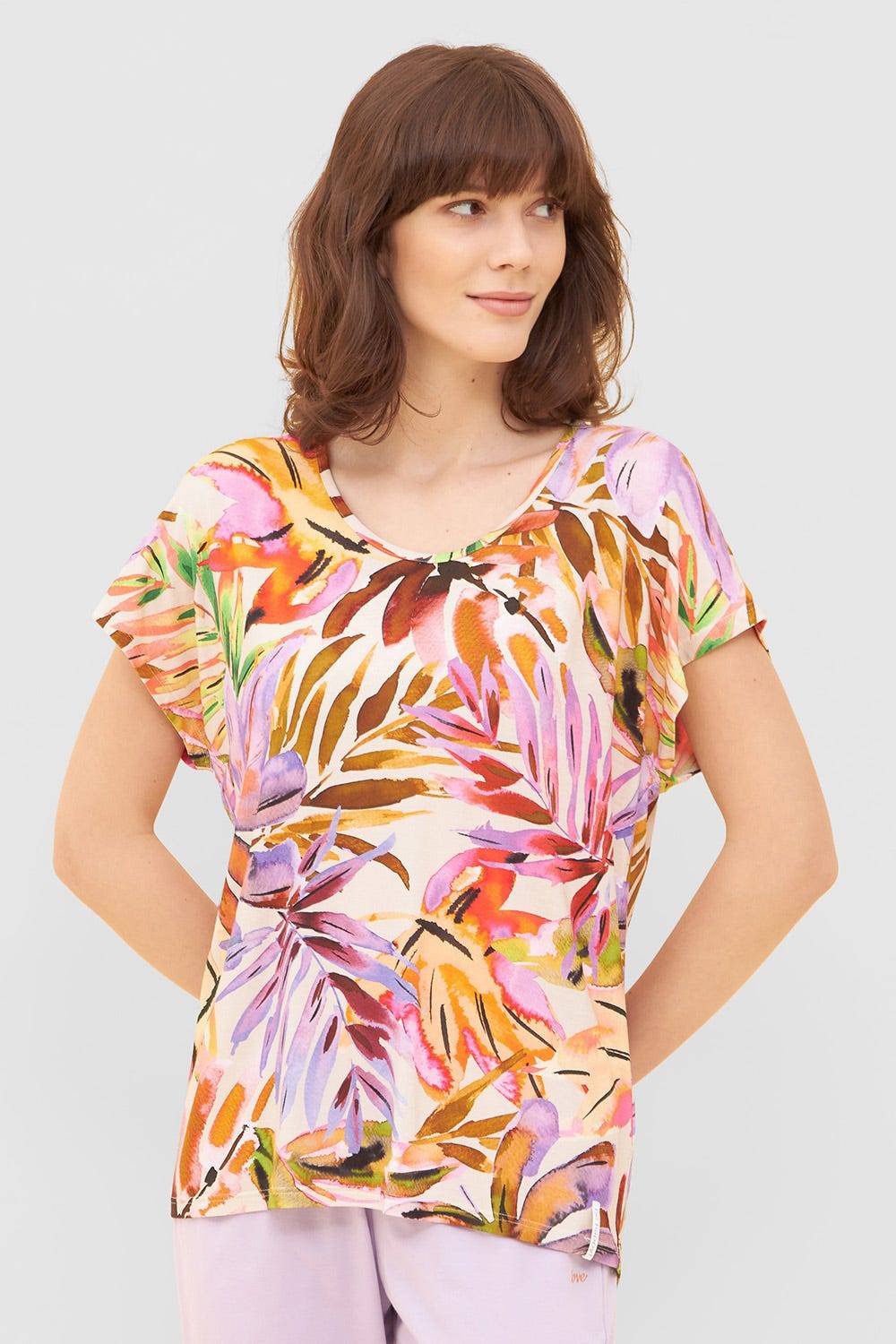 Rösch Shirt im fröhlichen Blätter-Druck Bunt Sommer Mix & Match Viskose/Elasthan