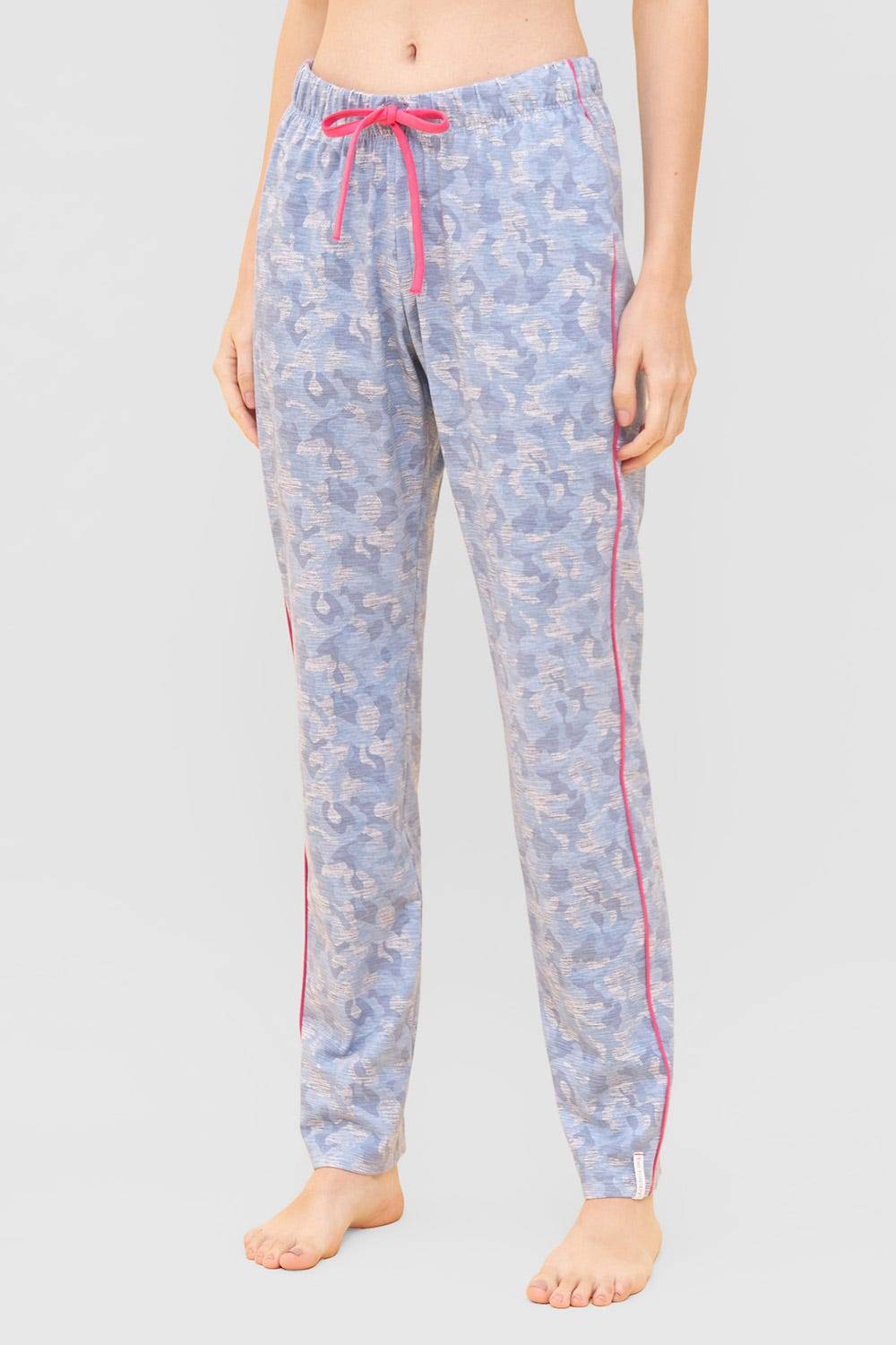 Rösch Hose im blauen Camouflage-Druck Kontrast-Streifen Mix & Match Baumwolle/Elasthan