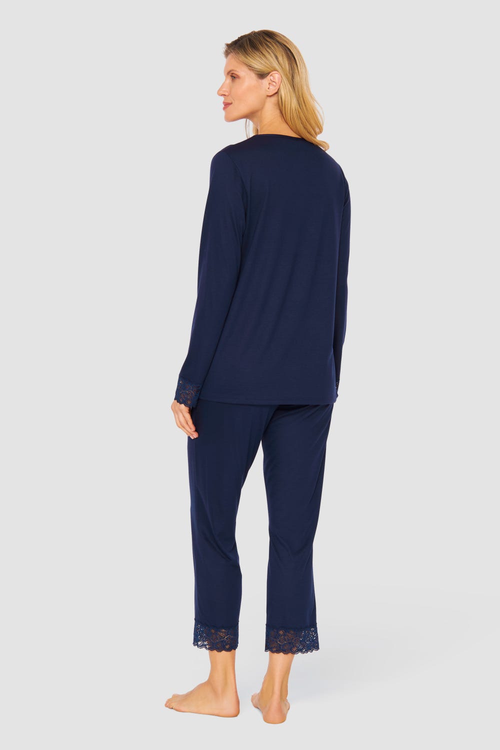 Rösch Pyjama mit Spitzendetails Dunkelblau Baumwolle/Modal Fabrik Onlineshop