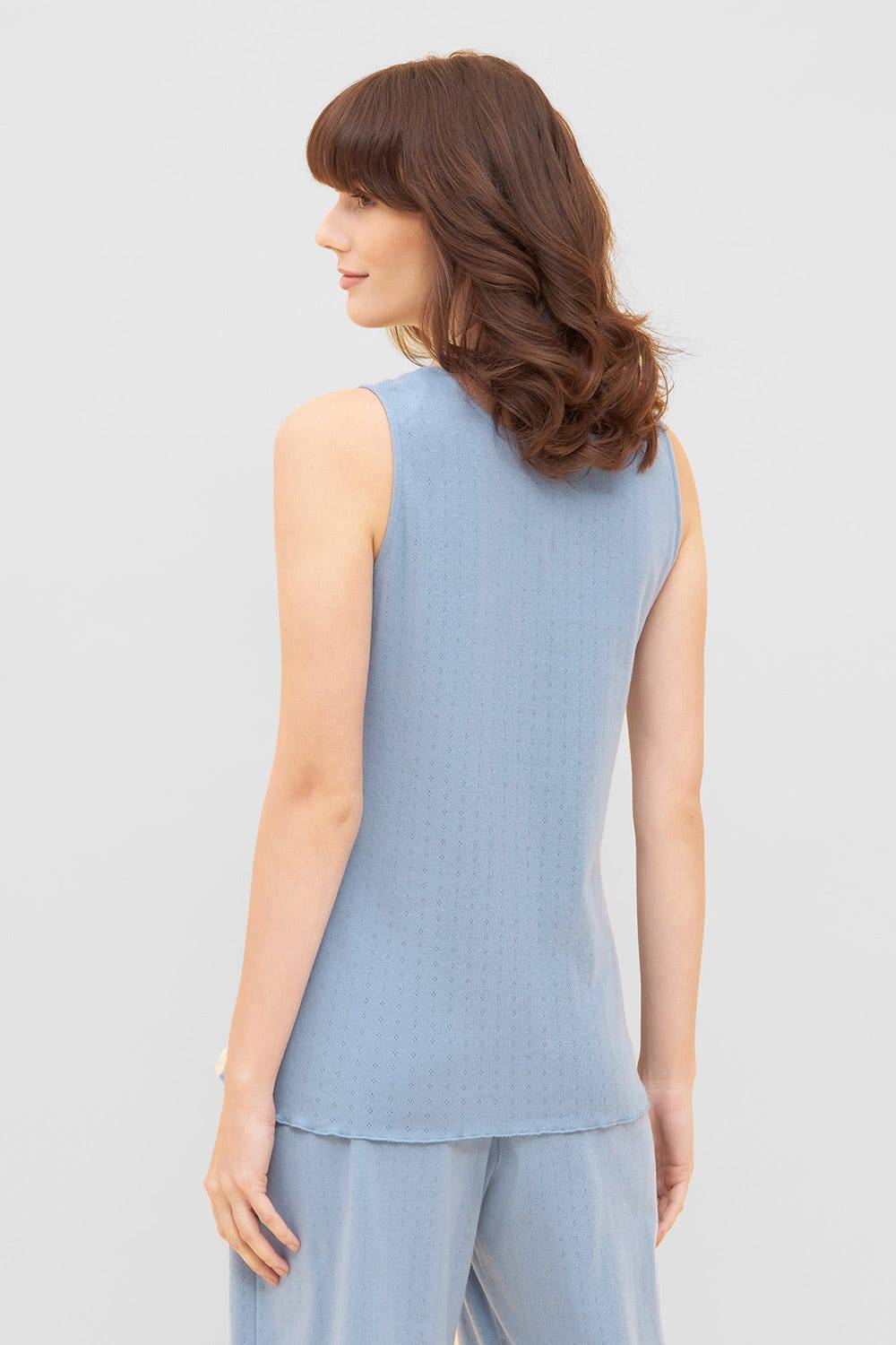 Rösch Pyjama-Top aus Ajour Feinstrick Hellblau Ärmellos Mix &amp; Match 100% Baumwolle Sonderangebot