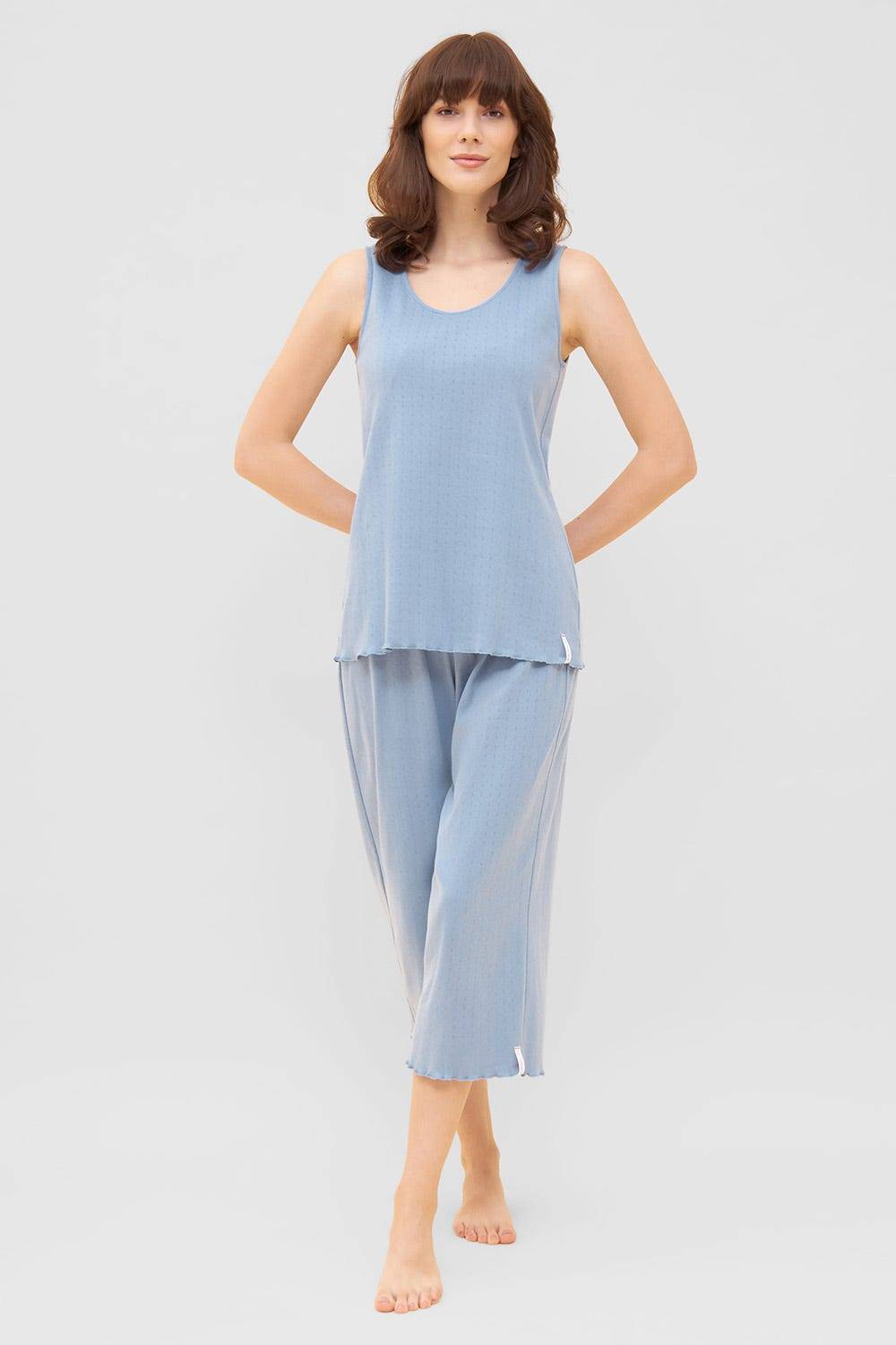 Rösch Pyjama-Top aus Ajour Feinstrick Hellblau Ärmellos Mix &amp; Match 100% Baumwolle Sonderangebot