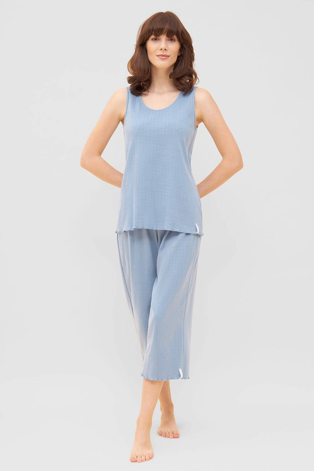 Rösch Pyjama-Hose aus Ajour Feinstrick Hellblau Mix &amp; Match 100% Baumwolle Rabatt