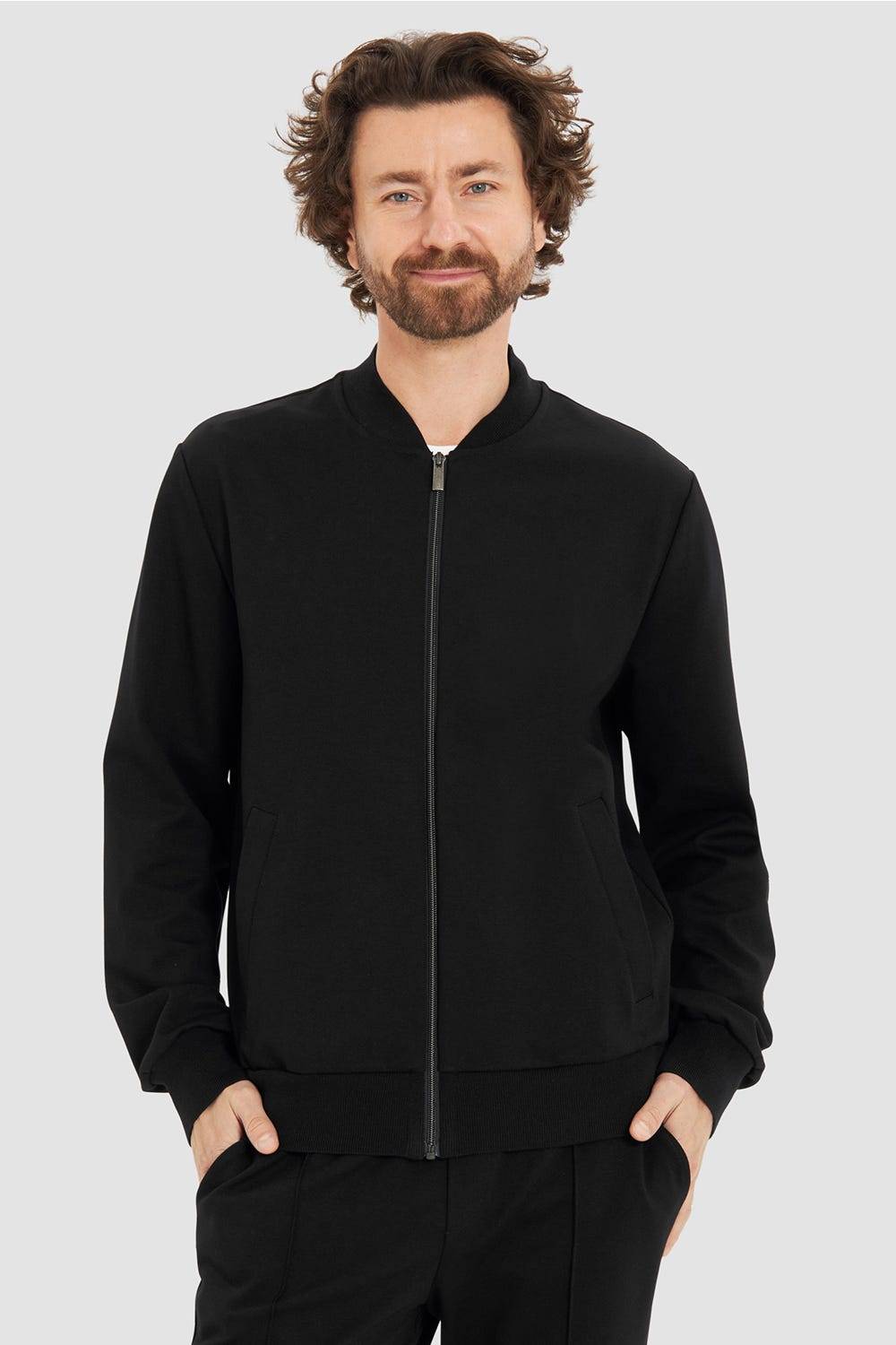 Rösch Herren Loungejacke Blouson College-Style Lässig Materialmix Valentinstagsangebot
