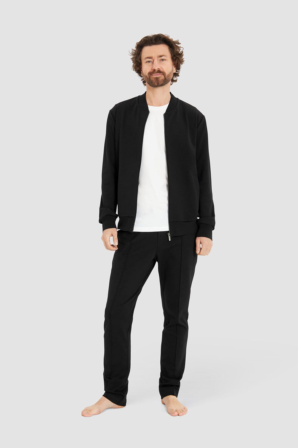Rösch Herren Loungejacke Blouson College-Style Lässig Materialmix Valentinstagsangebot