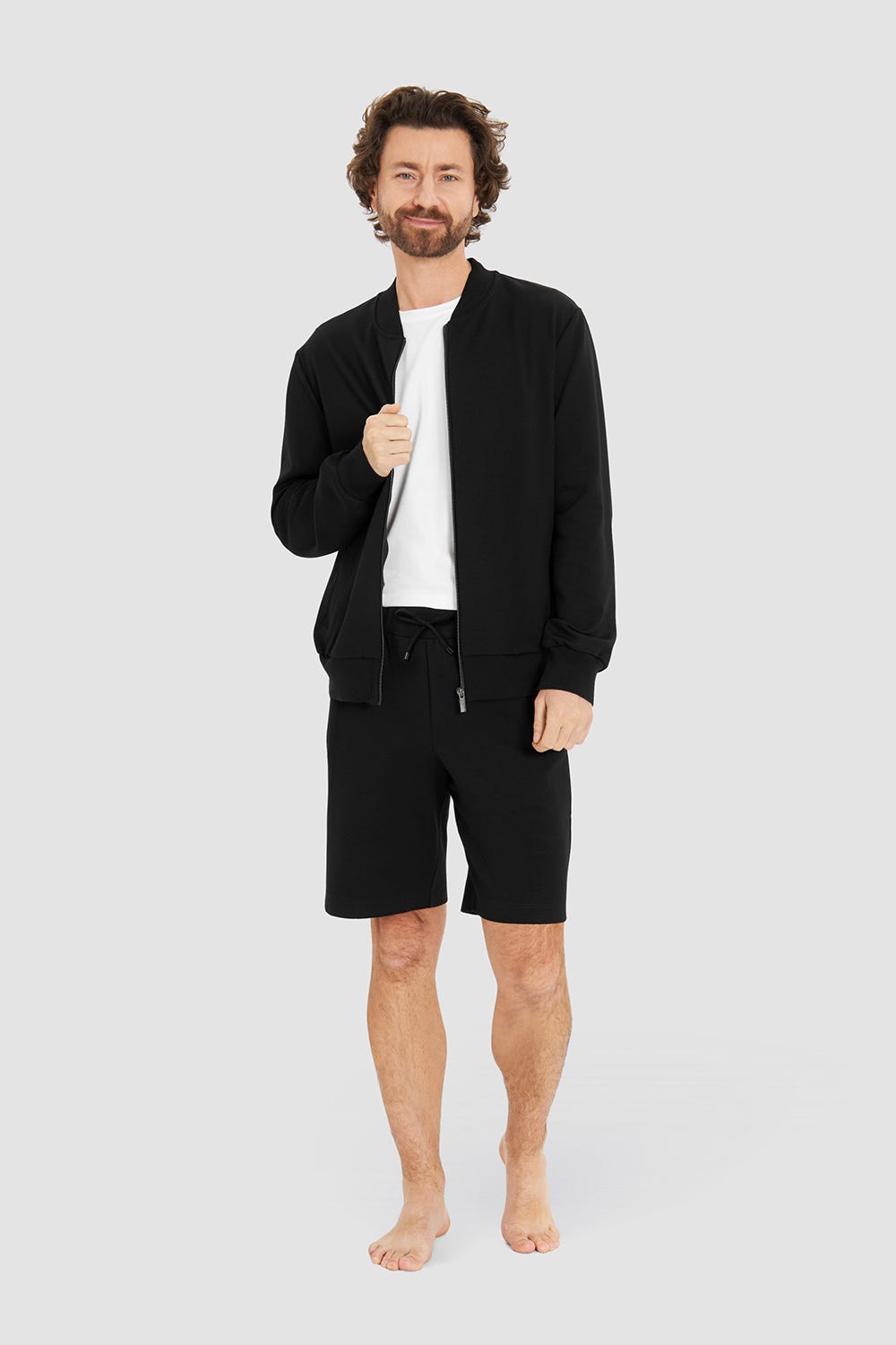 Rösch Herren Loungehose kurz mit Biese Jogginghose Lässig Materialmix Jubiläumsangebot