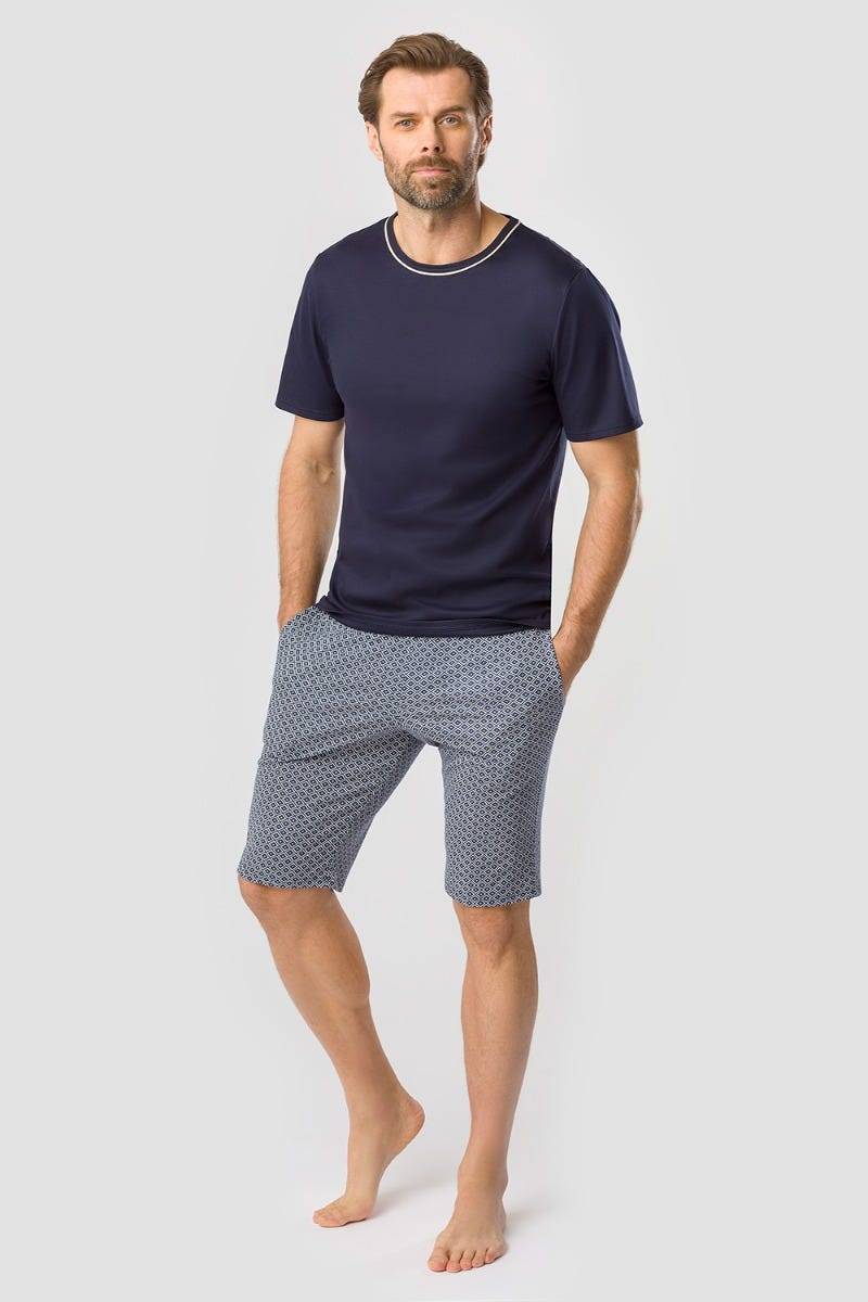Rösch Herren Kurzer Pyjama mit Minimalprint Blau Bermuda 100% Baumwolle Neueste Mode