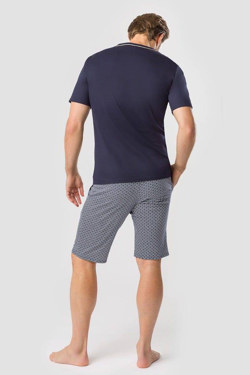 Rösch Herren Kurzer Pyjama mit Minimalprint Blau Bermuda 100% Baumwolle Neueste Mode