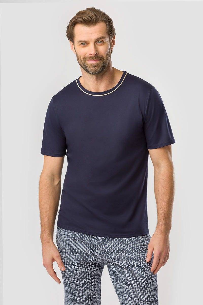 Rösch Herren Kurzer Pyjama mit Minimalprint Blau Bermuda 100% Baumwolle Neueste Mode