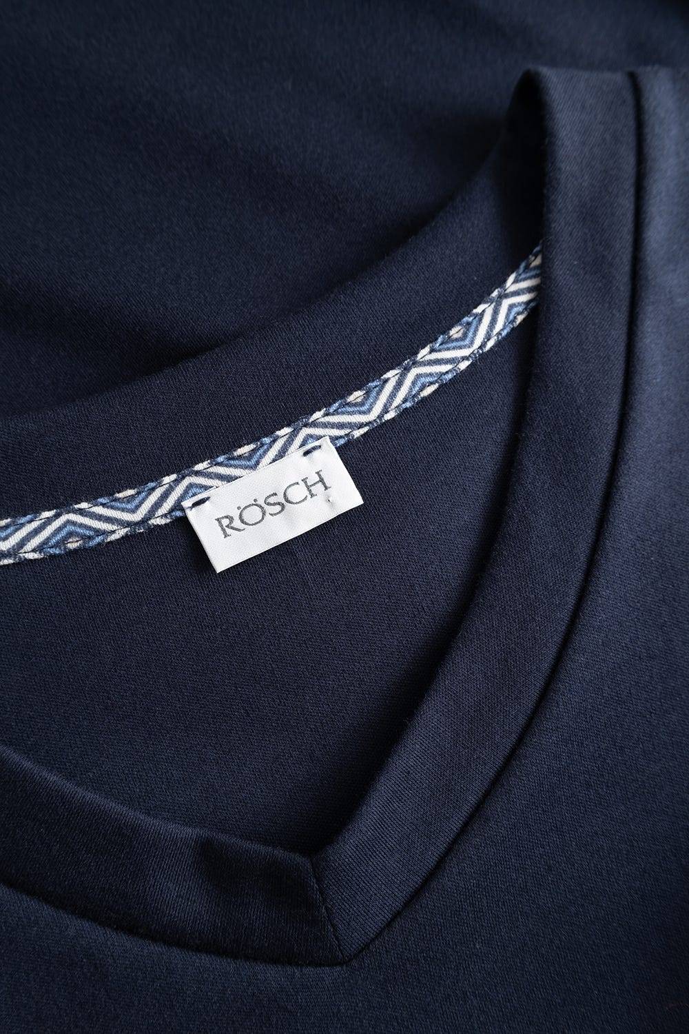 Rösch Herren Kurzer Pyjama mit Minimalprint Blau Bermuda V-Ausschnitt 100% Baumwolle Online Outlet