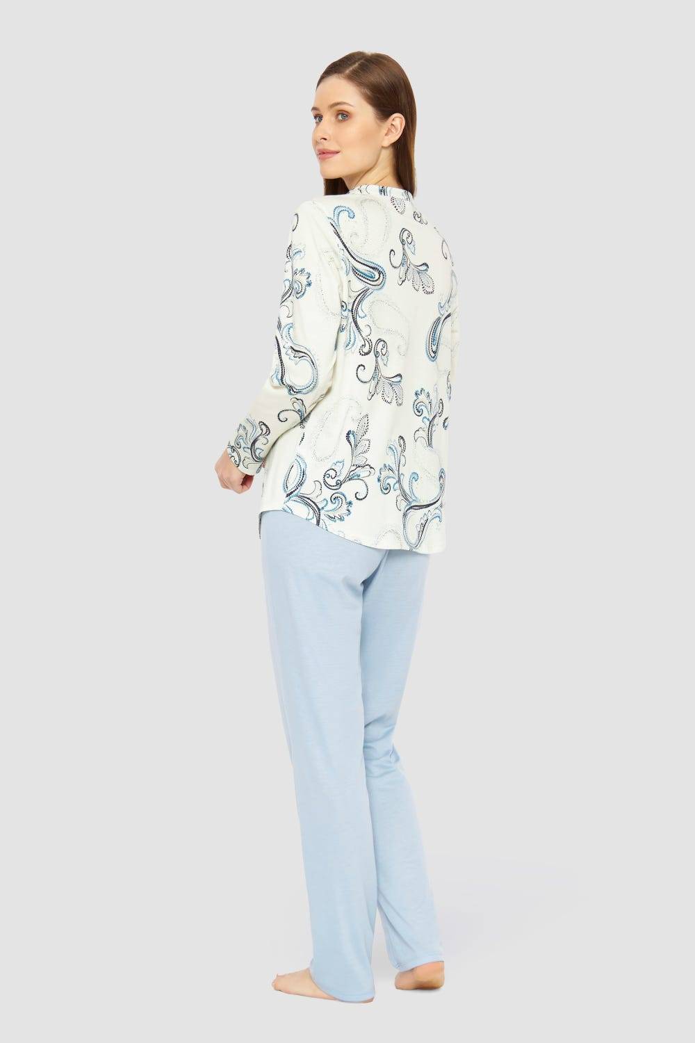 Rösch Pyjama mit Paisleydruck Hellblau Baumwolle/Modal Bestseller