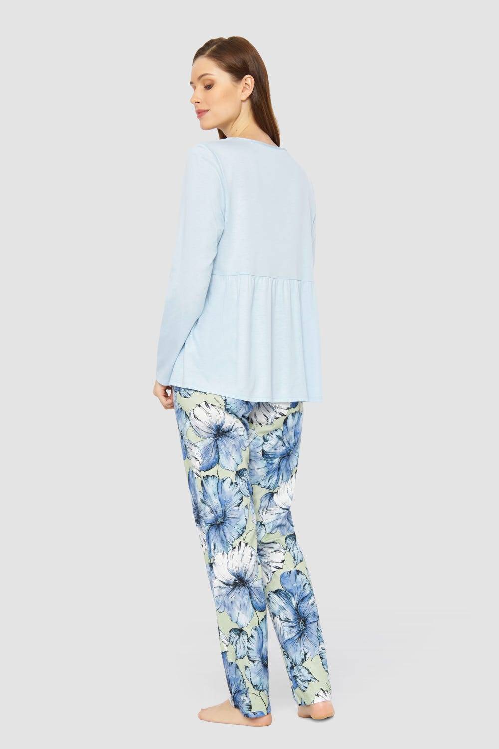 Rösch Pyjama mit Stufenlook Hellblau Baumwolle/Modal Räumungsverkauf