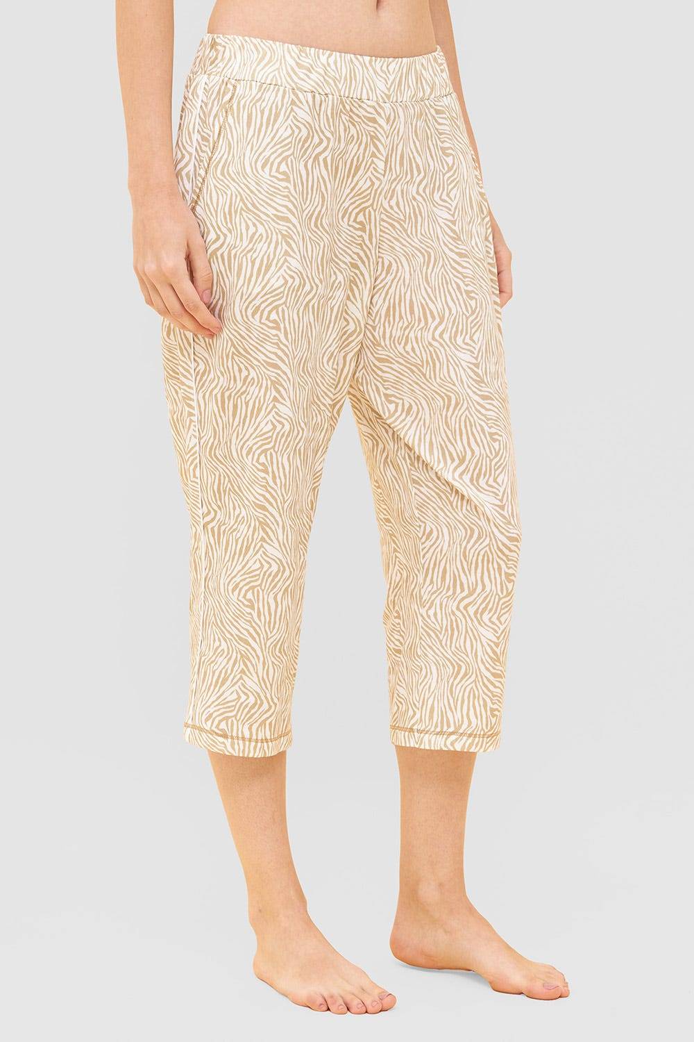 Rösch Hose im Zebra-Druck Beige Paspel Ziernähte Mix & Match Baumwolle/Modal